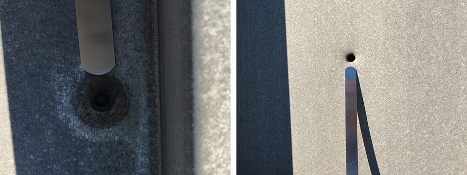 Missing panel fastener and stray bullet hole